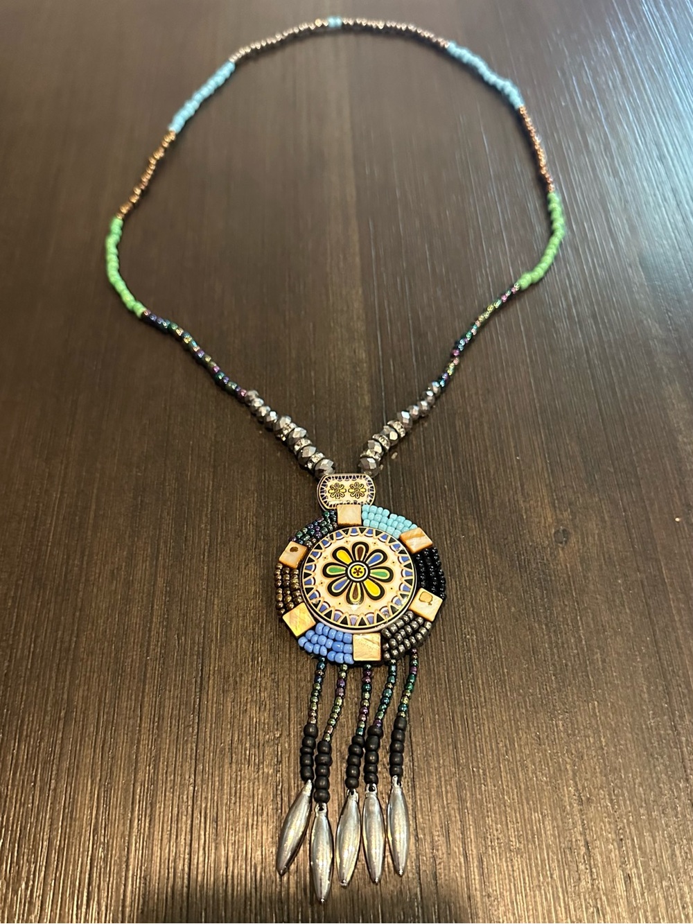 Stephan & Co. Boho Tribal Beaded Aztec Medallion Pendant Necklace